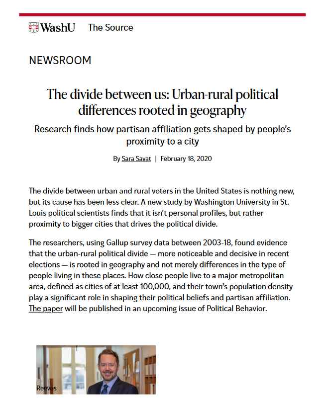 The divide between us: Urban-rural political differences rooted in geography